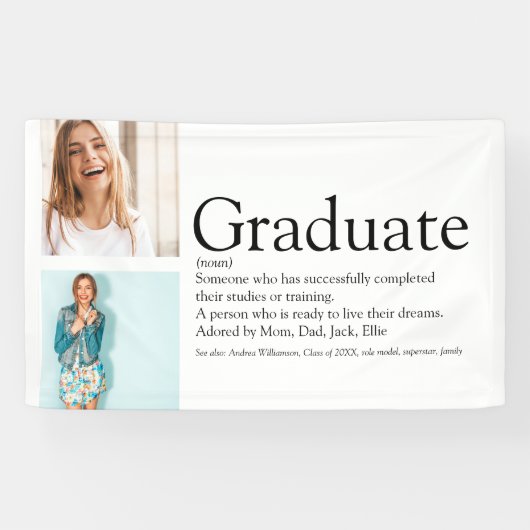 Graduate Definitie 2 Foto Modern Zwart en Wit Spandoek (Horizontaal)