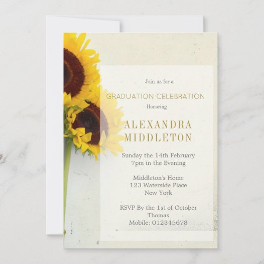 Graduate Diplômée Tournesol Rustique Invitation (Devant)