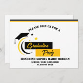 Graduate Jaune Noir Blanc Graduation Invitation (Devant / Derrière)