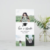 Graduate Liefde & Dank Drie Foto Modern Aankondiging (Staand voorkant)