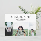 Graduate Modern Minimal Script Three Photos Kaart (Staand voorkant)