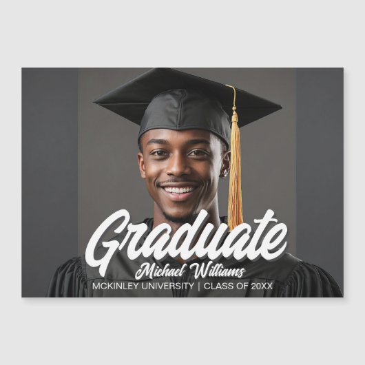 Graduate Photo Bold Script Graduation Magnet Card (Devant)