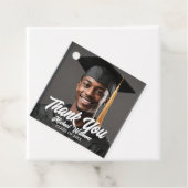 Graduate Photo Bold Script Graduation Party Bedankjes Labels (In situ)