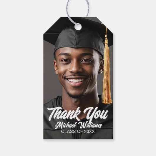 Graduate Photo Bold Script Graduation Party Cadeaulabel (Voorkant)