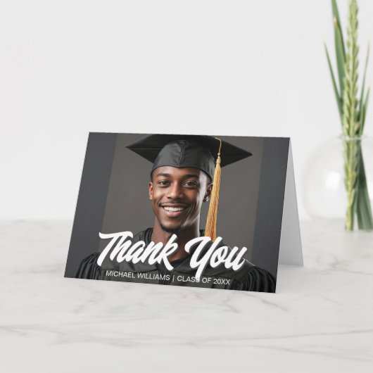 Graduate Photo Bold Script Overlay Graduation Bedankkaart (Voorkant)