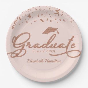 Graduate Roze Goud Folie Afstudeerfeest Roze Papieren Bordje