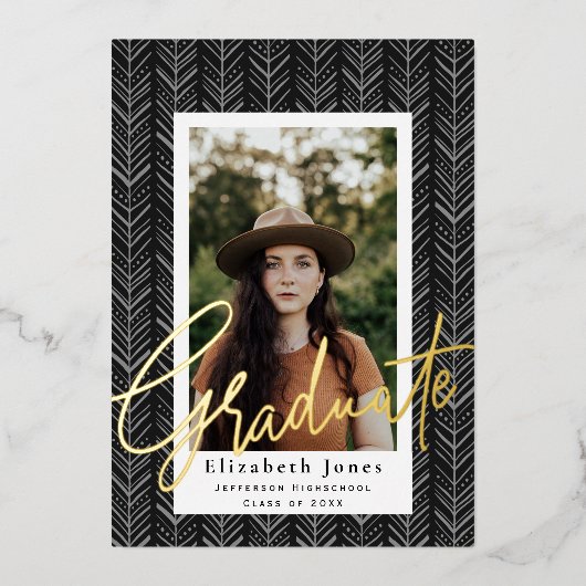 Graduate Script Graduation Photo Foil Invitation (Recto)