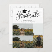 Graduate Script | Three Grad Photo Collage Aankondigingskaart (Voorkant / Achterkant)