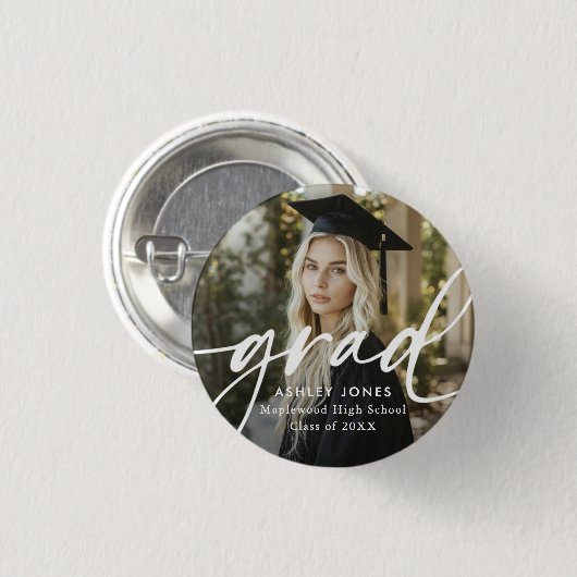 Graduate Simple Modern Script Classic Photo Button (Voorkant /achterkant)