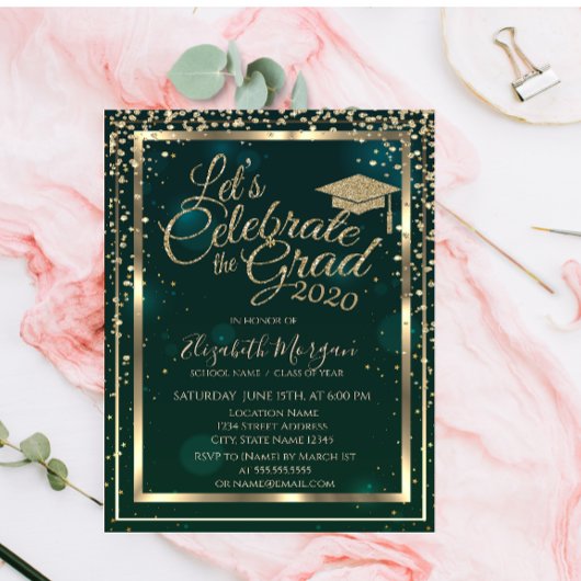 Graduatie Cap Diamonds Stars Groen Afstuderen Kaart