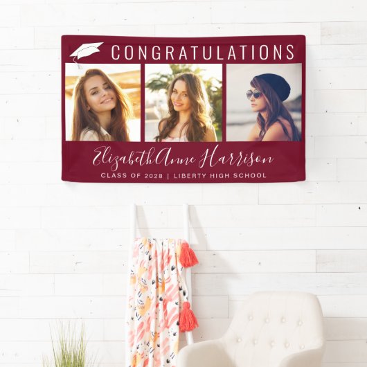 Graduatie Congratulations Photo Burgundy Welcome Spandoek (Insitu)