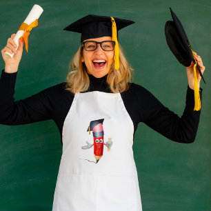 Graduatie Potlood Personage met Diploma Standaard Schort