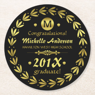 Graduatiepartij 2020   Custom Gold Laurel Wreath Ronde Kartonnen Onderzetter