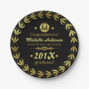 Graduatiepartij 2020 Laurel Wreath Gold Black Papieren Bordje