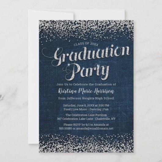 Graduatiepartij Chic Denim en Diamonds Kaart (Voorkant)