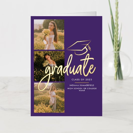 Graduation 2025 Grad Photos Gold Foil Faire-part (Recto)