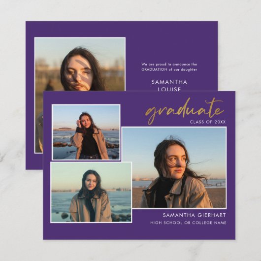 Graduation 2025 Grad Photos Purple Faire-part (Devant / Derrière)