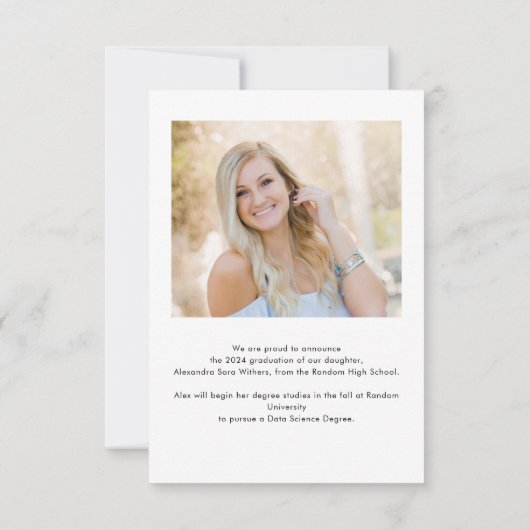 Graduation 2025 Grad Photos Script Faire-part (Dos)