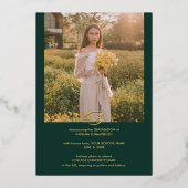 Graduation 2025 Green Photo Gold Foil Faire-part (Verso)