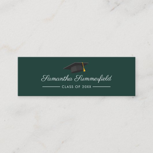 Graduation 2025 Nom Script moderne Mini carte vert (Devant)