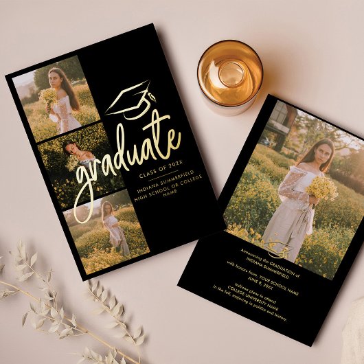 Graduation 2025 Photo Gold Foil Faire-part