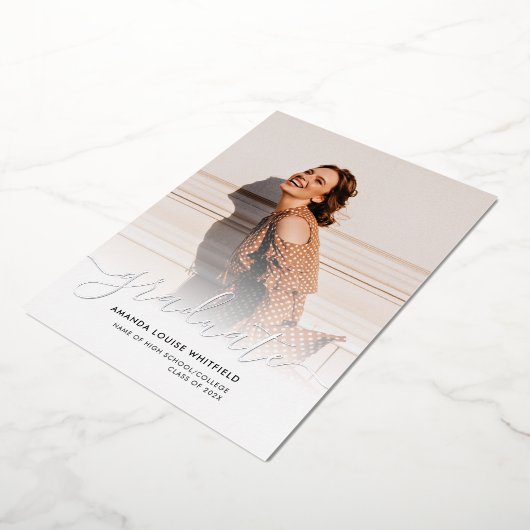 Graduation 2025 Photo Silver Foil Faire-part (Rotation)