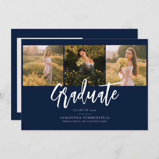 Graduation 2025 Photos Marine Blue Grad Faire-part (Devant / Derrière)