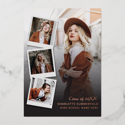 Graduation 2025 Photos Rose Gold Foil Faire-part (Recto)