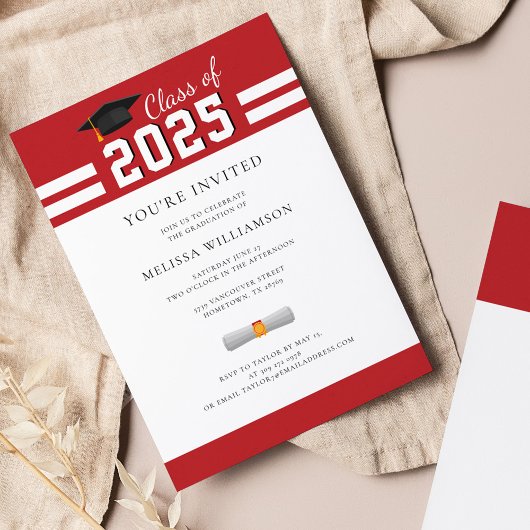 Graduation 2025 Red White Grad Party Invitation