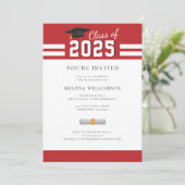 Graduation 2025 Red White Grad Party Invitation (Debout devant)