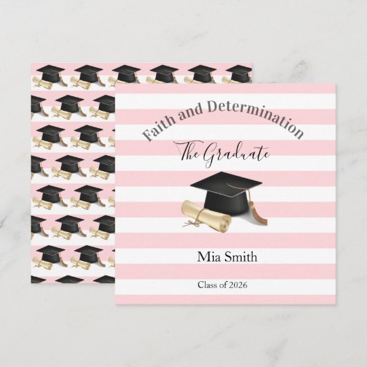 Graduation 2026 Invitation Pink Stripe (Devant / Derrière)