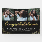 Graduation 3 Photo Bannière en or noir moderne (Horizontal)