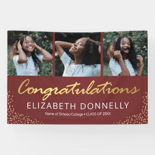 Graduation 3 Photo Bannière Or Bourgogne Moderne (Horizontal)