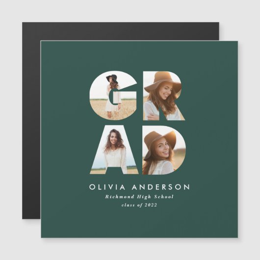 Graduation 4 photo moderne faire-part vert (Devant / Derrière)