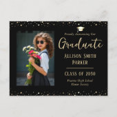 Graduation Announcement Black and Gold Photo Briefkaart (Voorkant)