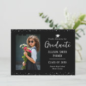 Graduation Announcement Black and Silver Photo (Staand voorkant)