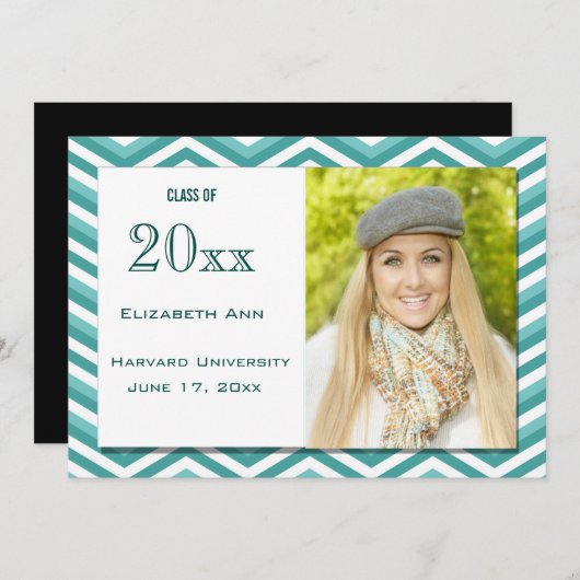 Graduation Aqua Chevron Party Invitation (Devant / Derrière)