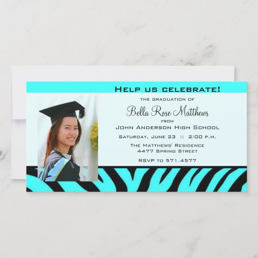 Graduation Aqua Zebra Carte photo (Devant)