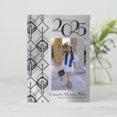 Graduation Argent Art Déco Faire-part Noir (Debout devant)