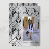 Graduation Argent Art Déco Faire-part Noir (Devant / Derrière)
