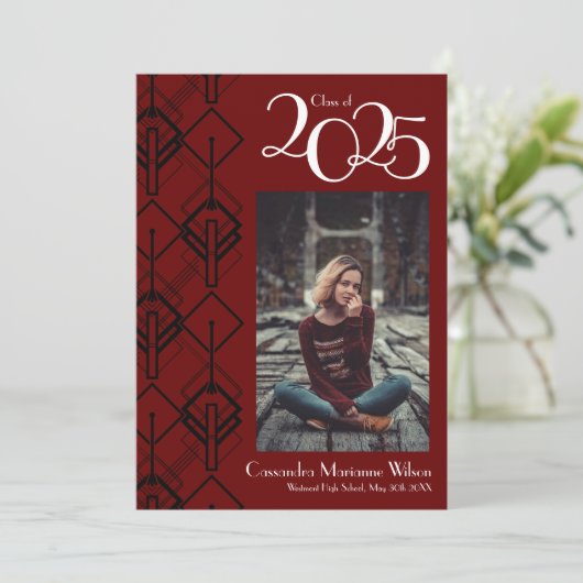 Graduation Art Déco Faire-part Bourgogne Noire (Debout devant)