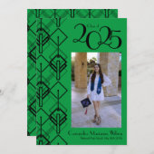 Graduation Art Déco Faire-part rouge noir (Devant / Derrière)