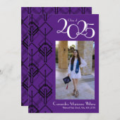 Graduation Art Déco Faire-part violet noir (Devant / Derrière)
