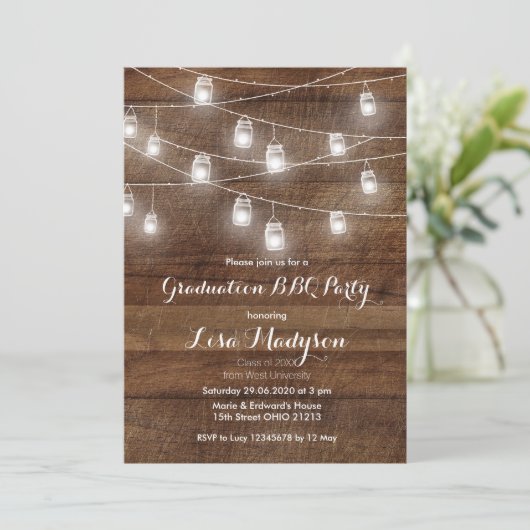 Graduation BBQ Invitation Wood Rustic card (Debout devant)