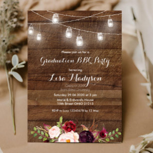 Graduation BBQ Invitation Wood Rustic Carte invita