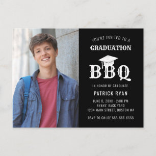 Graduation BBQ Party Black White Photo Invitation