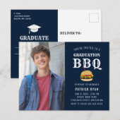 Graduation BBQ Party Bleu Blanc Blancs Invitation (Devant / Derrière)