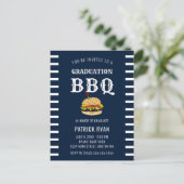 Graduation BBQ Party Bleu Blanc Blancs Invitation (Debout devant)