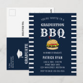 Graduation BBQ Party Bleu Blanc Blancs Invitation (Devant / Derrière)