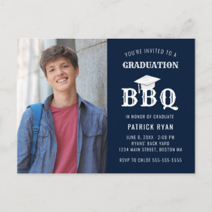 Graduation BBQ Party Bleu Blanc Photo Invitation